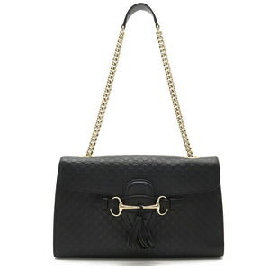 GUCCI Micro Guccissima Emily Shoulder Bag Chain Tassel Leather Black 449635